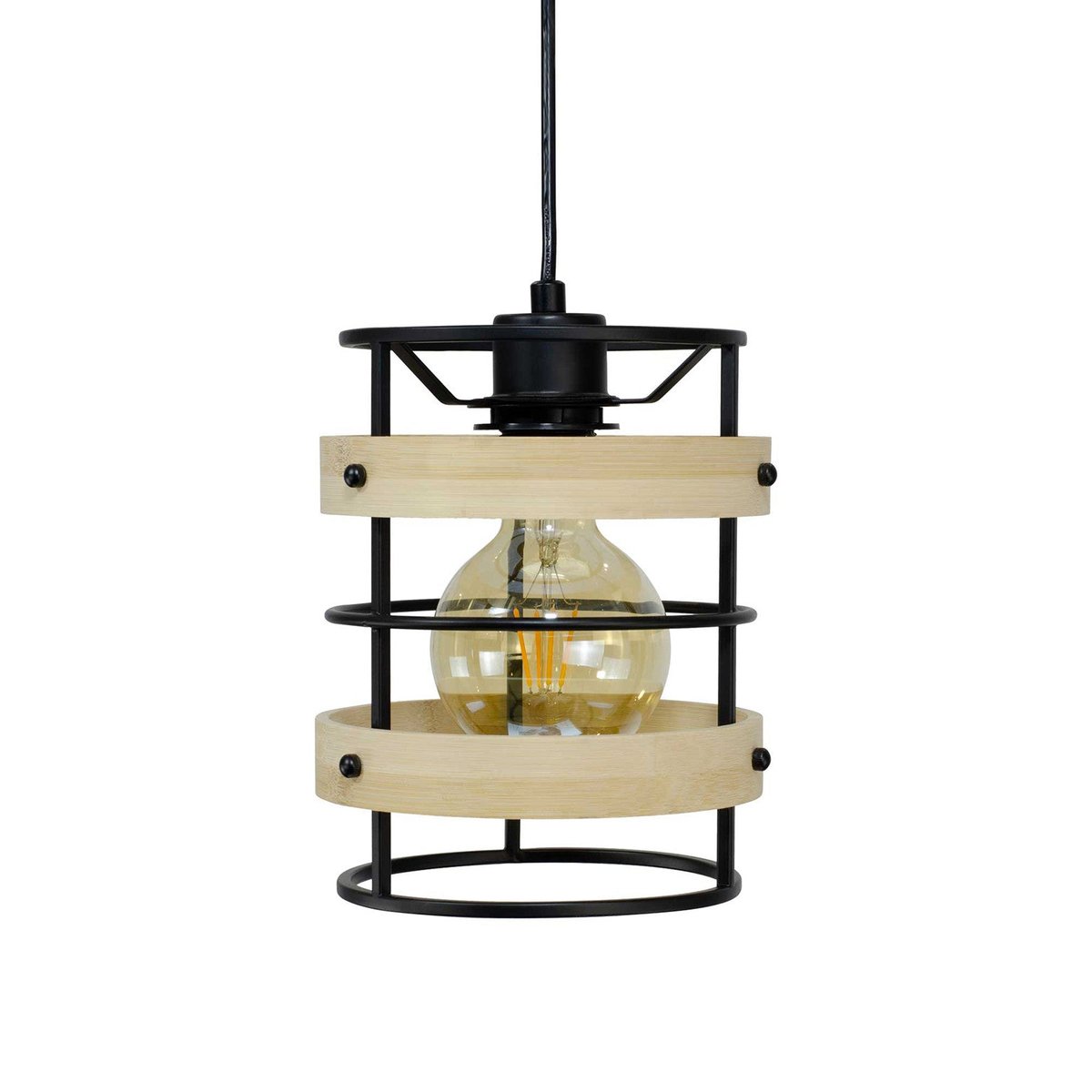 Suspension en bambou et métal Ø18 cm, Artone noir et naturel, C-CREATION