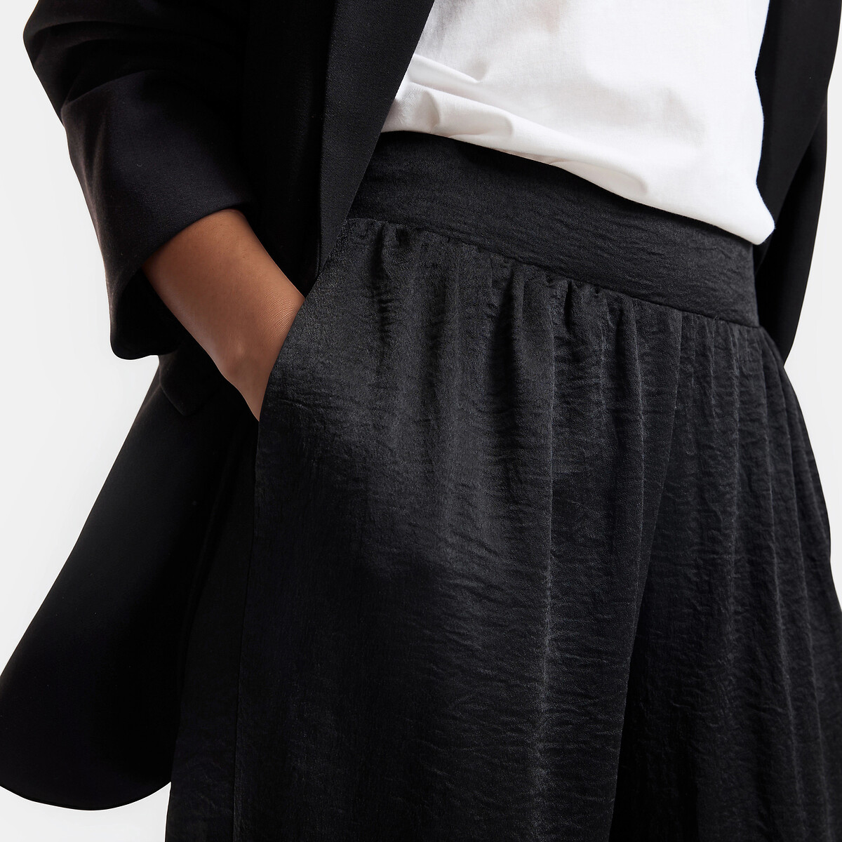 Pantalon large avec liens à nouer aux chevilles noir, LA REDOUTE COLLECTIONS