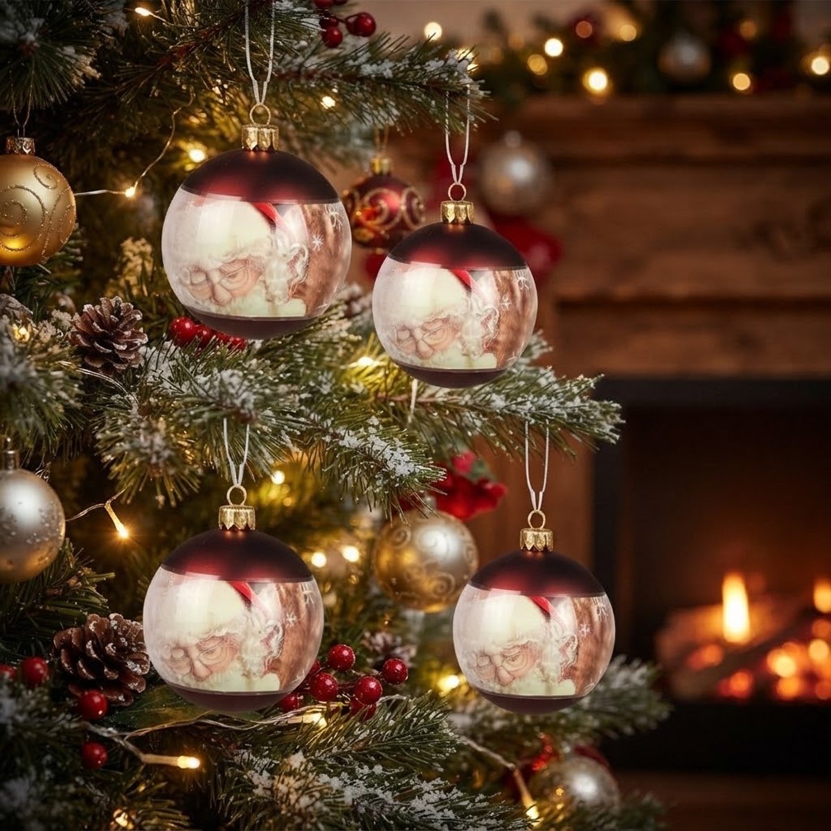 Lot de 4 boules de Noël Père Noël – Or rouge, EDEN