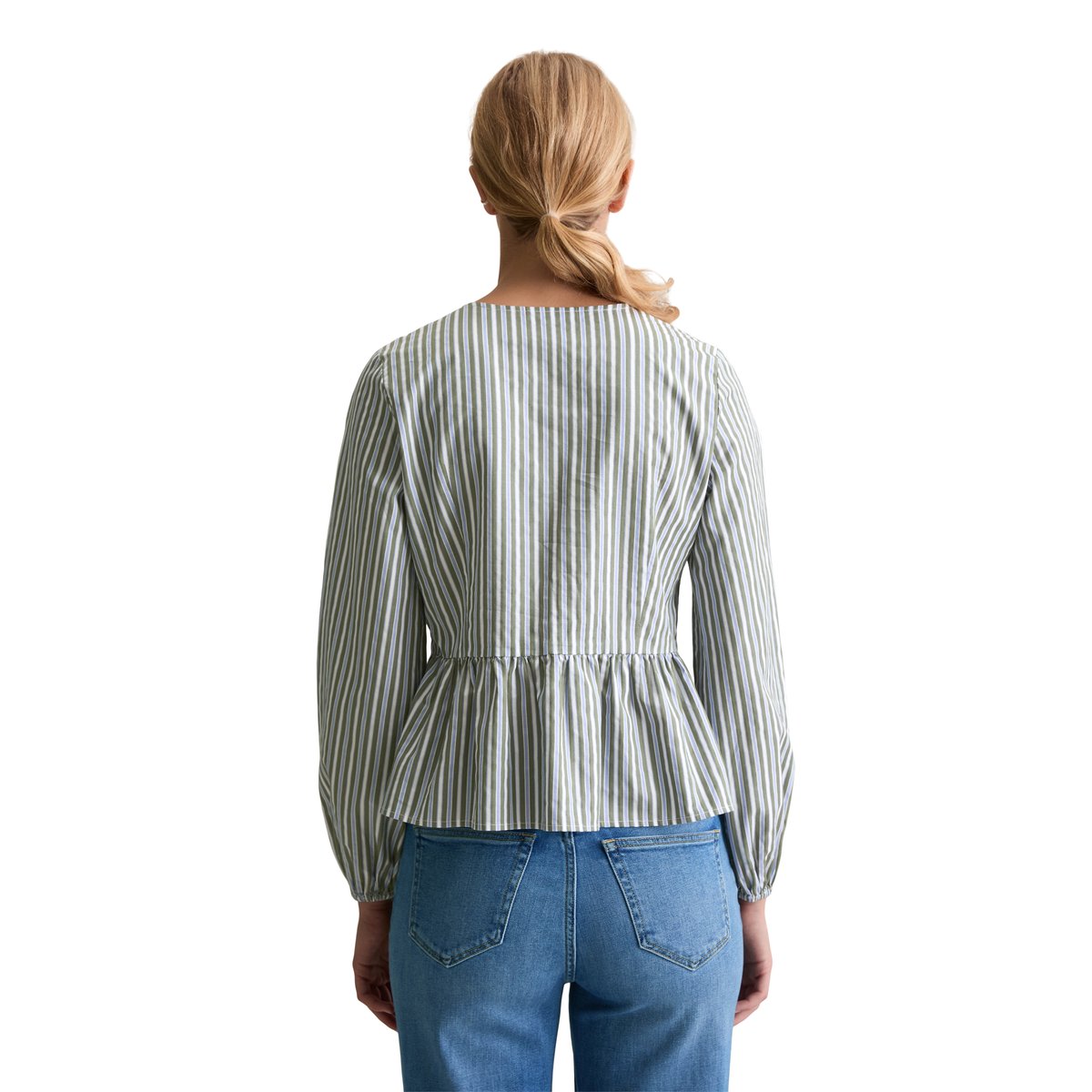 Blouse à rayures shaped en dobby de coton vert, MARC O’POLO DENIM