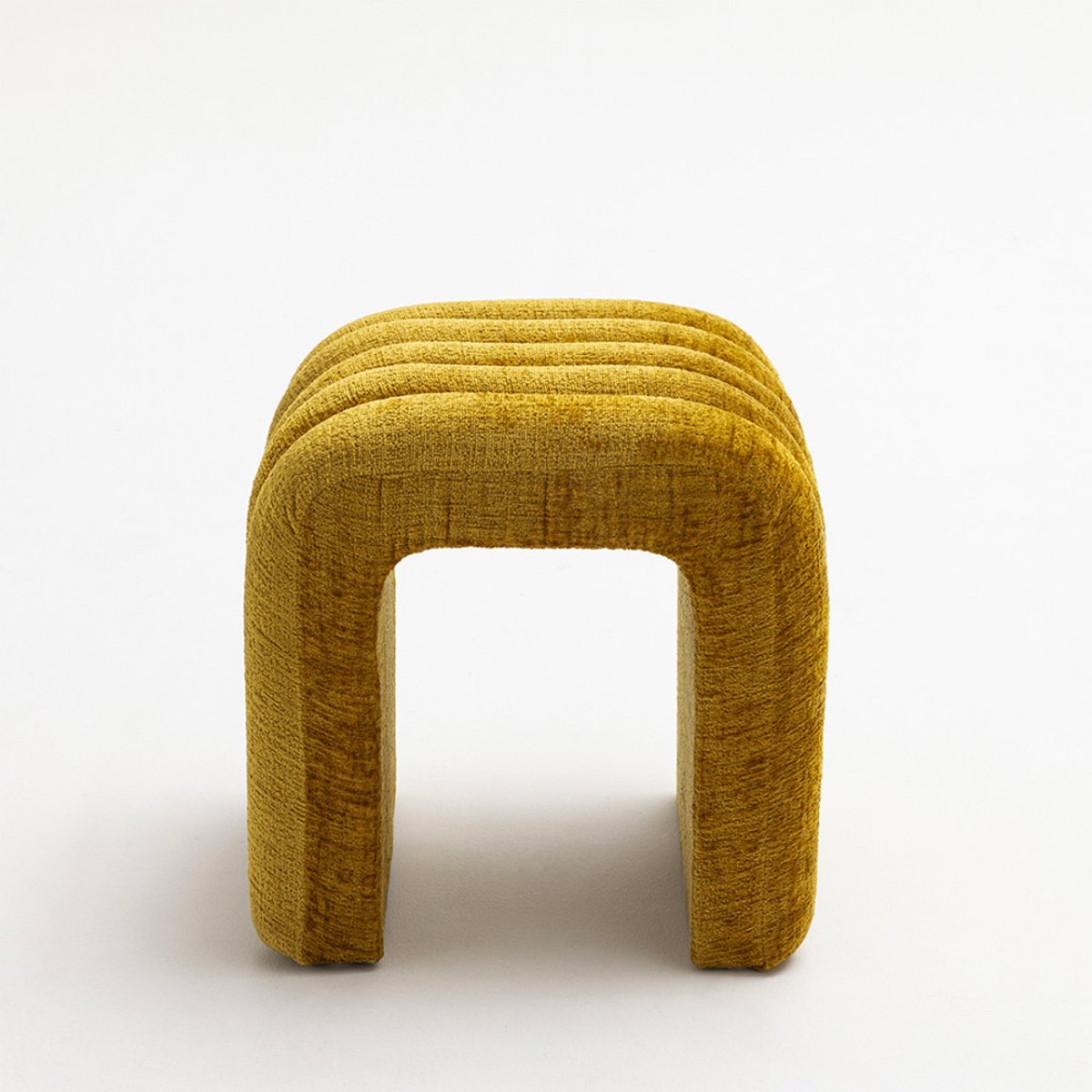 Tabouret rembourré en tissu chenille- MUI jaune moutarde, DRAWER