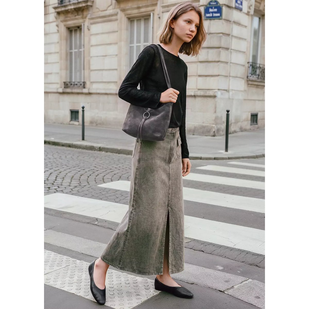 Jupe jean fendue kaki, MANGO TEEN