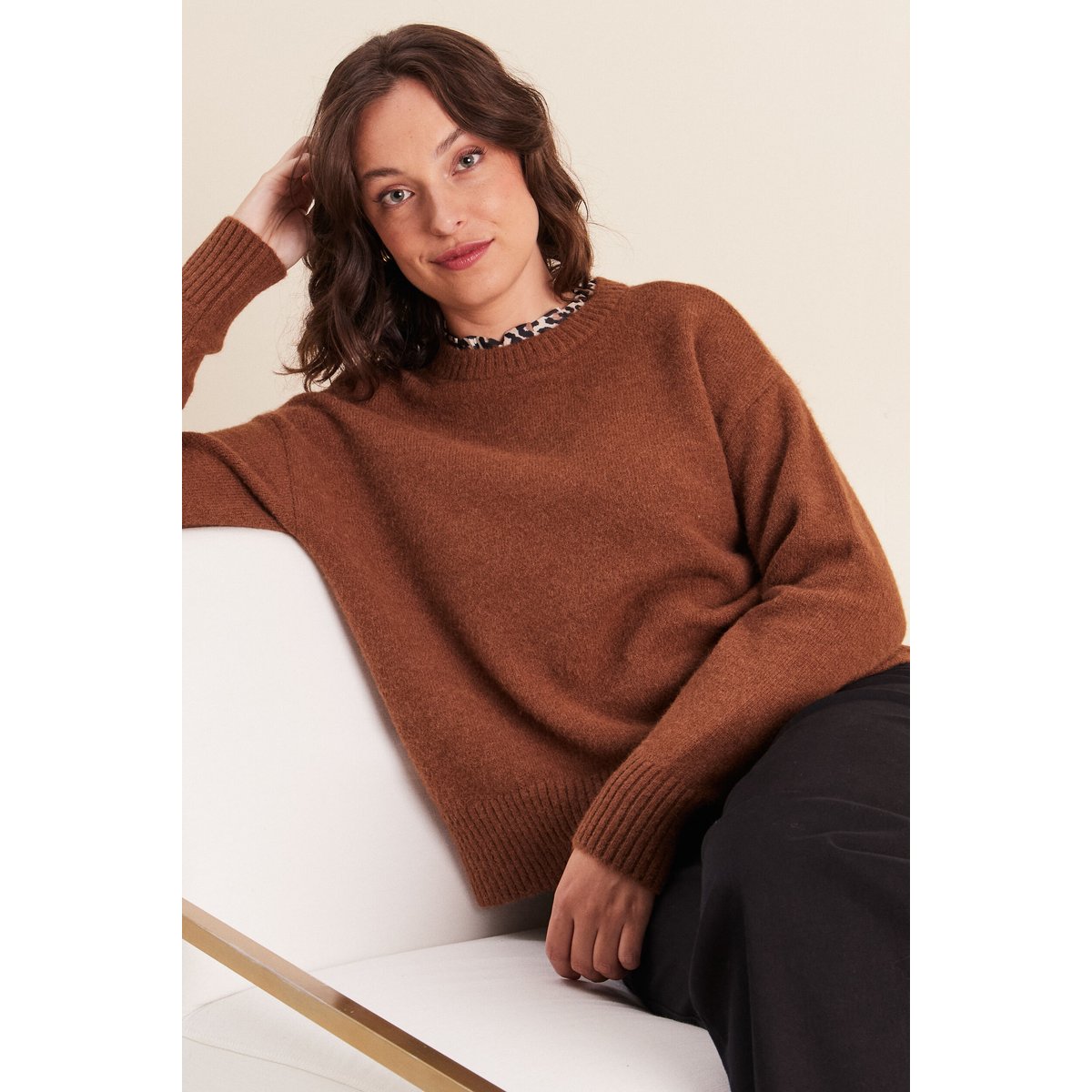 Pull col rond marron foncé, BREAL