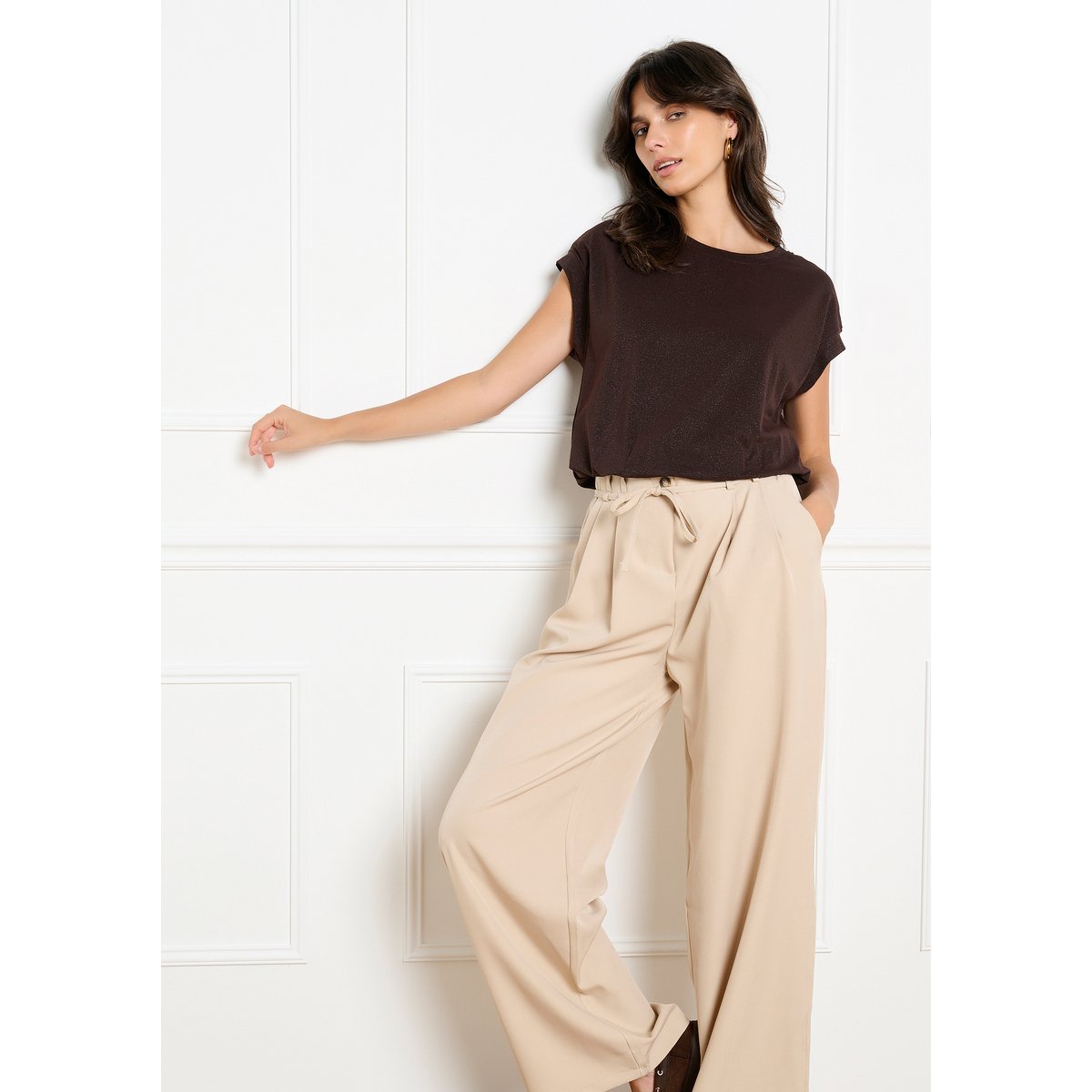 T-shirt fil textile coupe boule brun fonce chocolate, LOLALIZA