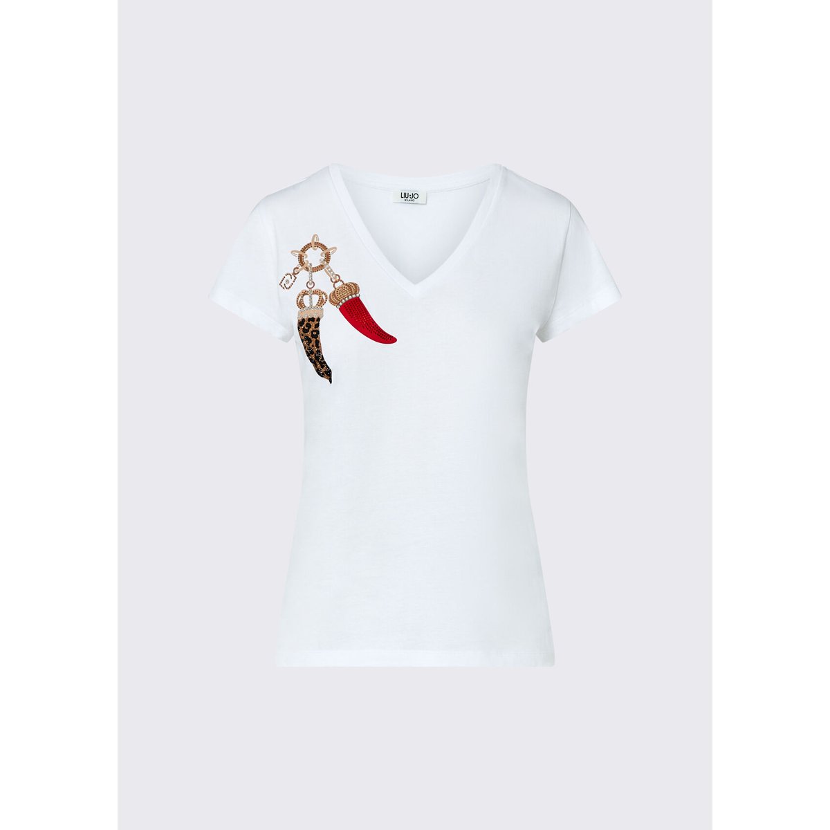 T-shirt à col en V blanc, LIU JO