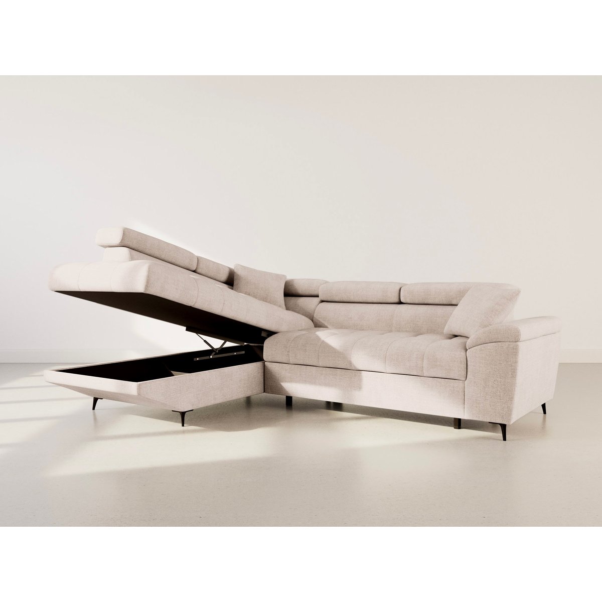 Canapé angle gauche convertible velours texturé, CAMILLE beige, BEST MOBILIER