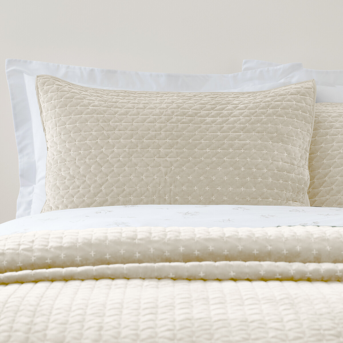 Attica Velvet Embroidered Pillow sham Pair natural, BIANCA FINE LINENS