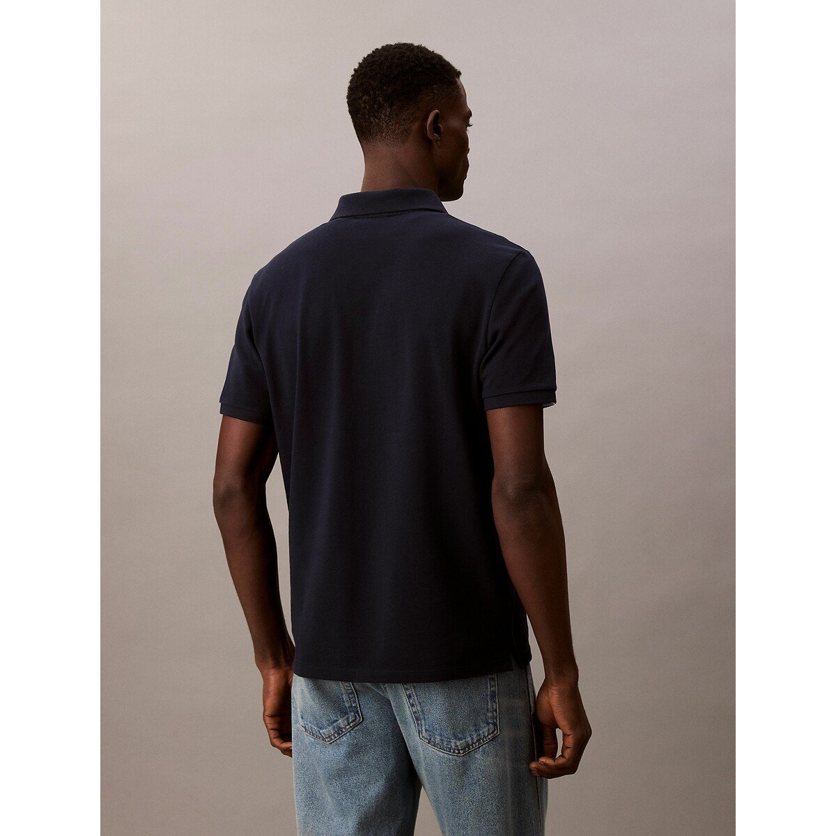 Cotton Pique Polo Shirt with Short Sleeves navy, CALVIN KLEIN JEANS