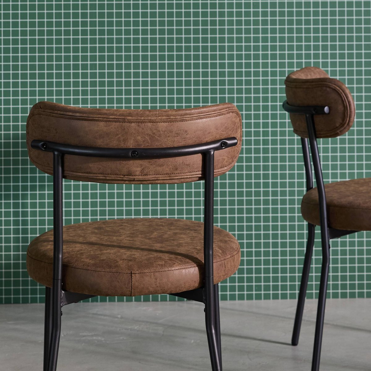 Chaise métal et simili cuir (lot de 2) LIVIA marron, SWEEEK