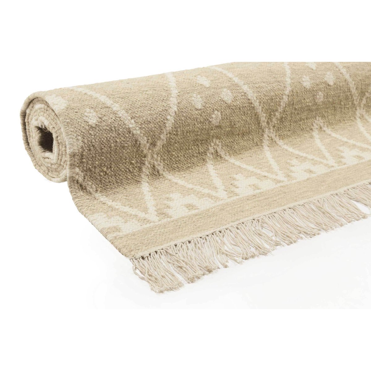 Tapis tissé main en laine motif losange ,  VERMONT crème beige, WECON HOME