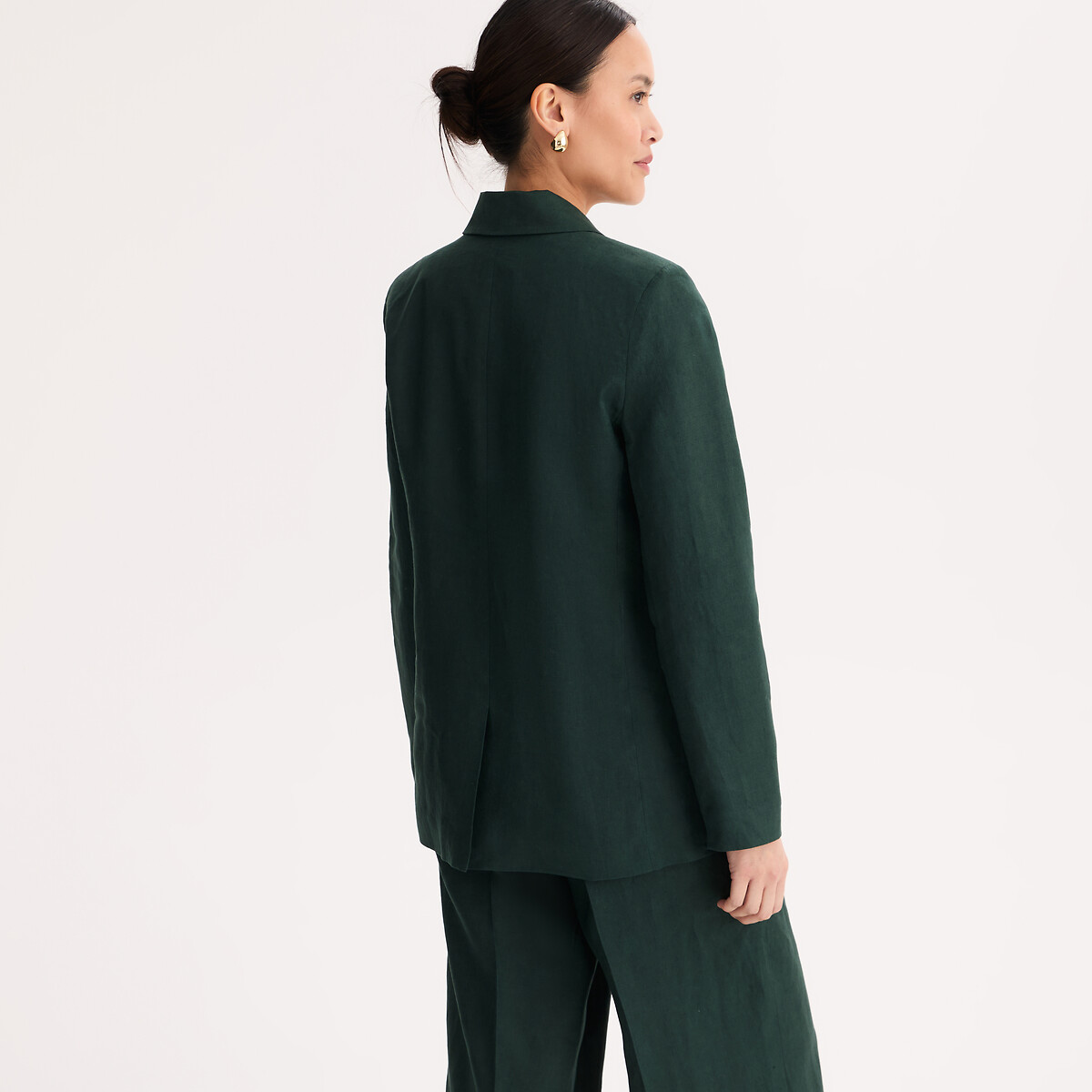 Blazer en lin coupe droite  vert foncé, ANNE WEYBURN
