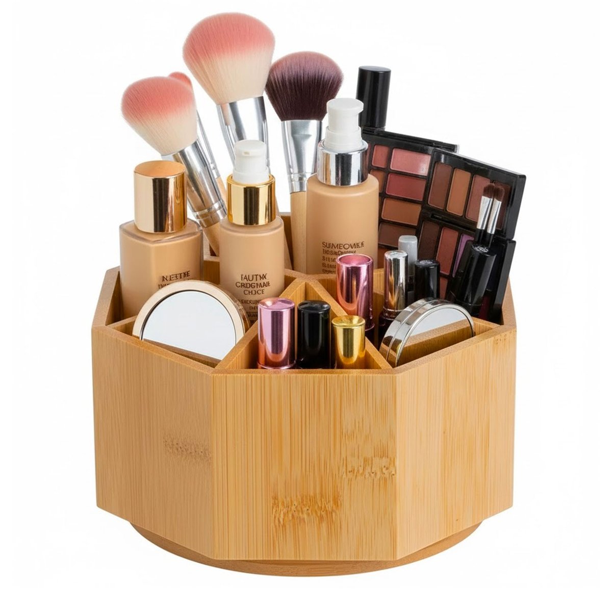 Organiseur rangement maquillage bambou rotatif 17x17x12cm bois, WADIGA