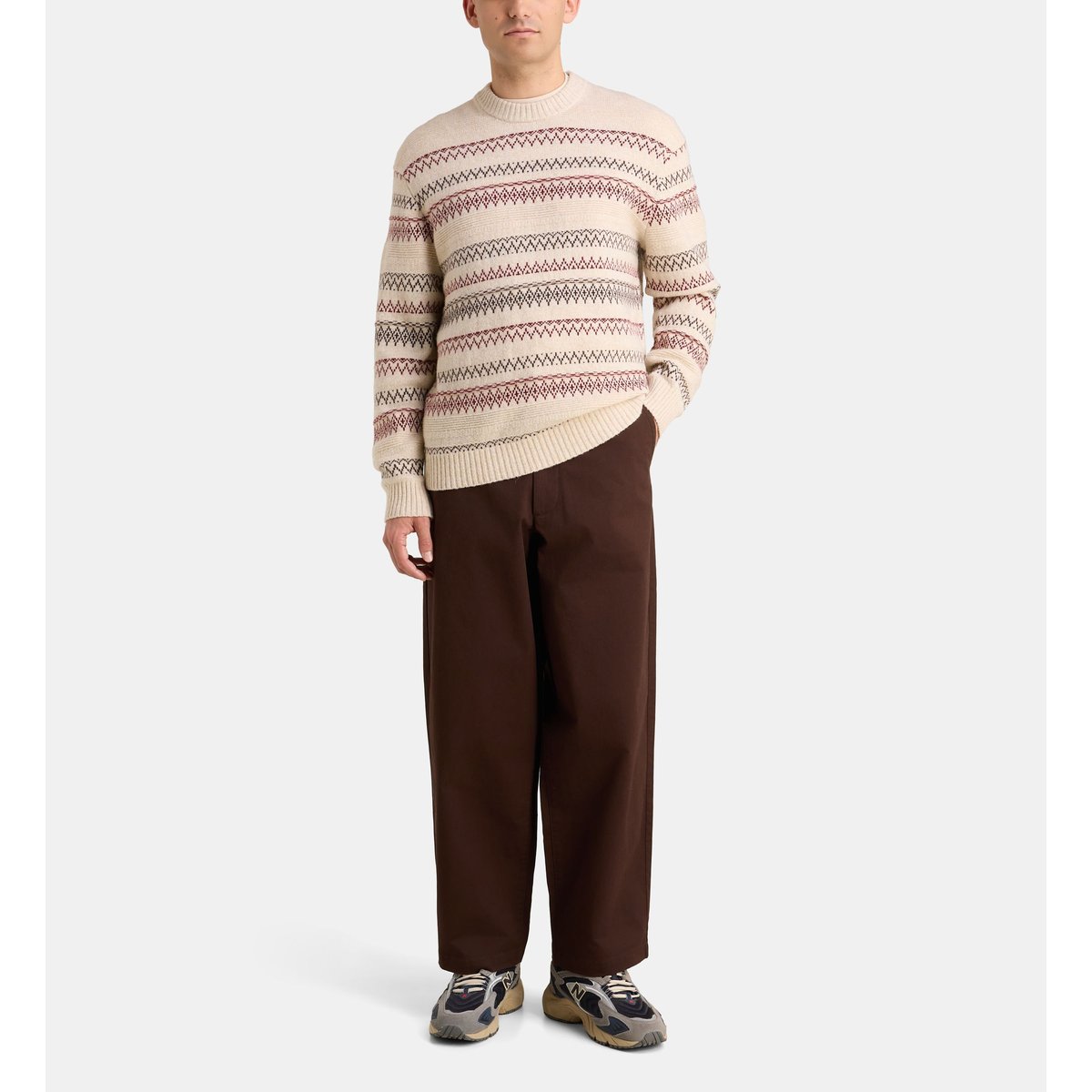 Pull takard en laine et nylon à jacquard beige et rouge, GALERIES LAFAYETTE
