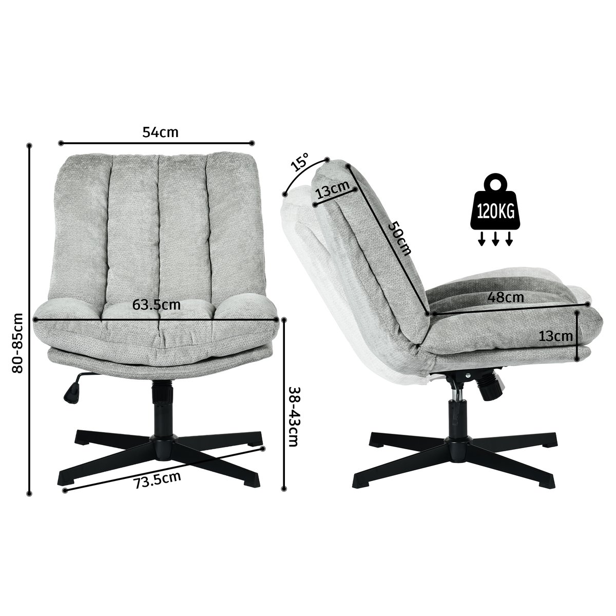 Chaise de bureau réglable et rotatif en chenille, CONFODO gris, MEUBLES COSY