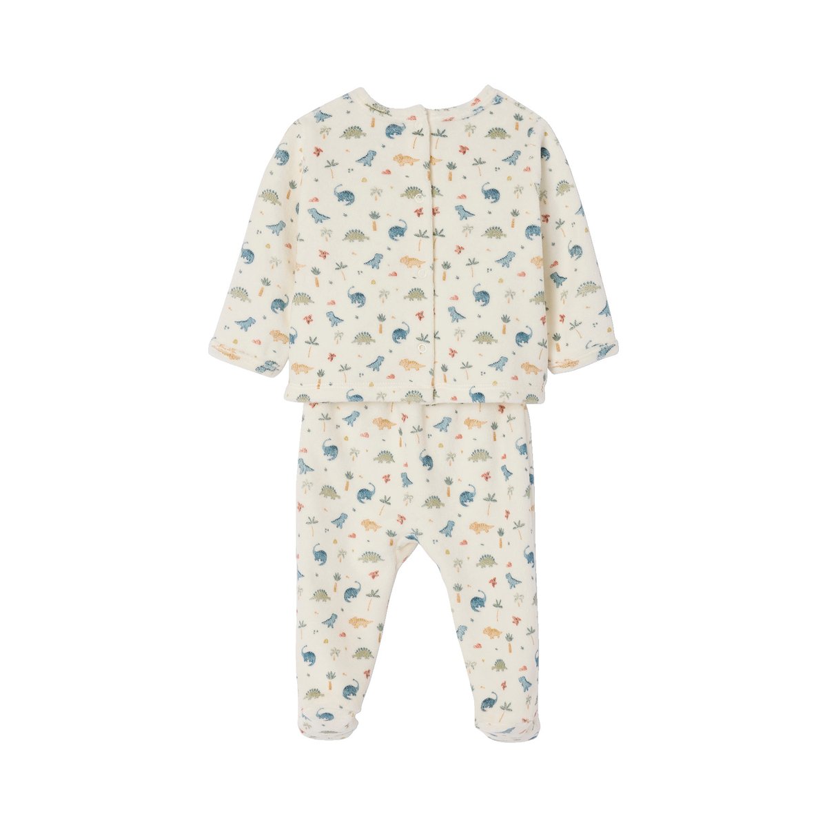 Lot de 2 pyjamas naissance 2 pièces en velours écru, VERTBAUDET