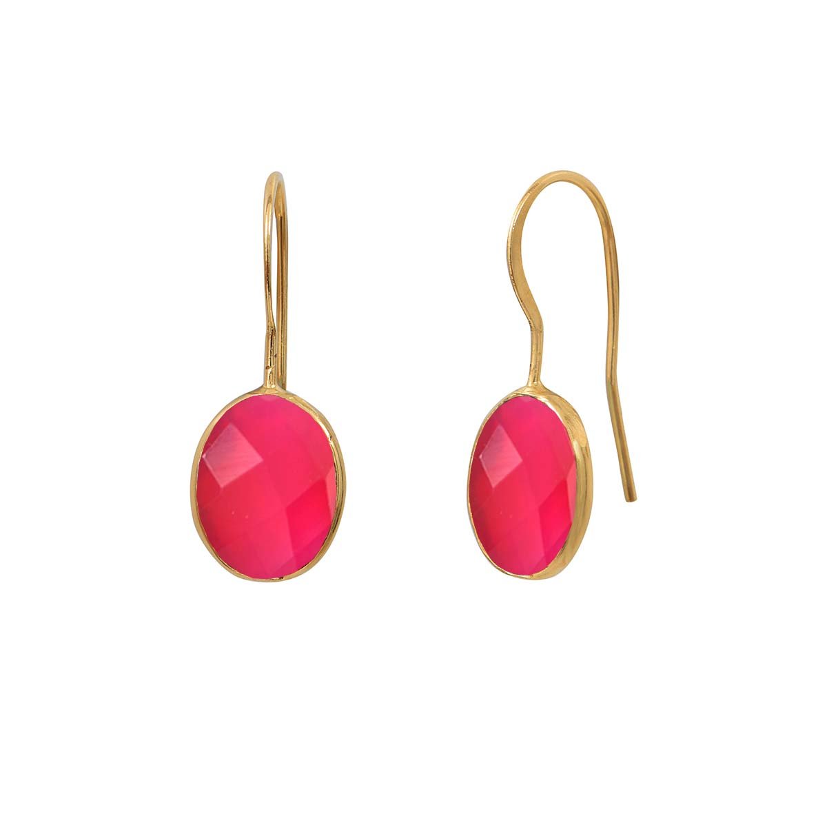 Boucles d'oreilles onyx rose dorées - serti petit modele rose, CAROLINE NAJMAN