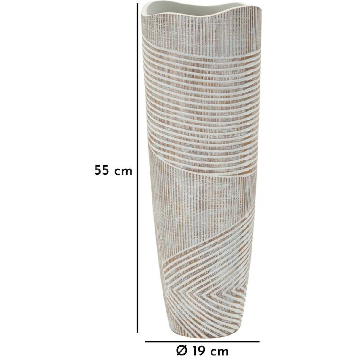 Vase haut sculpté effet bois MODERN blanc patiné, RECOLLECTION