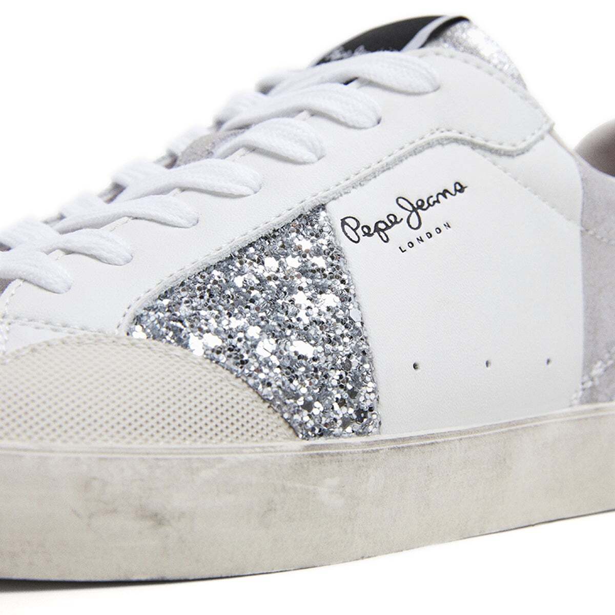 Lane - Baskets En Cuir Avec Détails Pailletés argent, PEPE JEANS