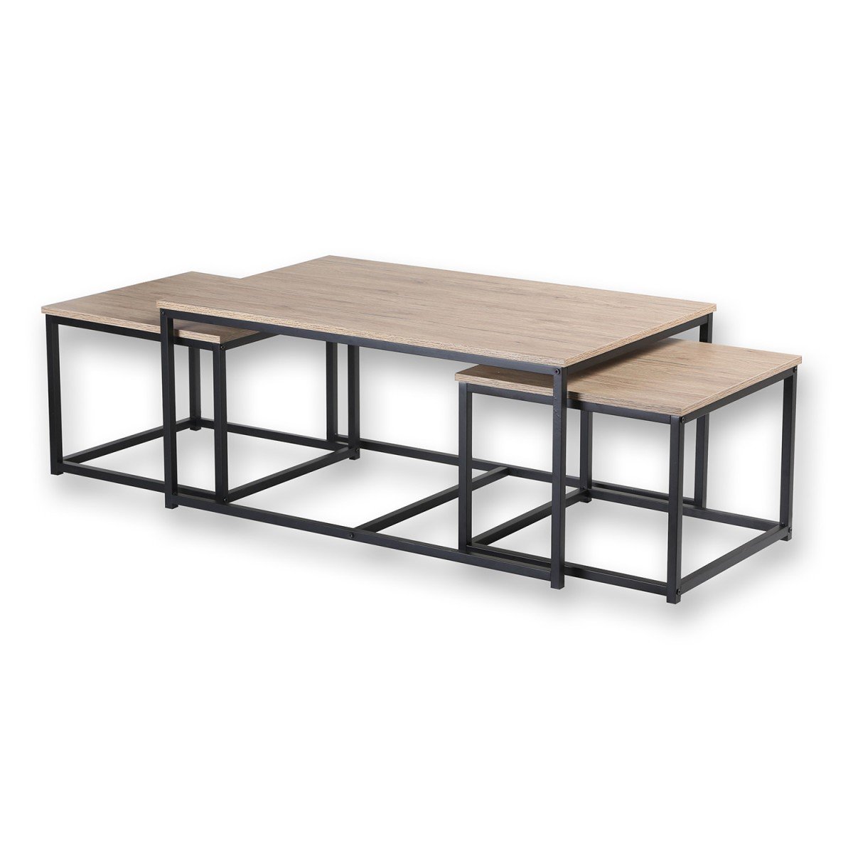 Set de 3 Tables Basses Gigognes Bois MDF et Métal Noir noir, WADIGA