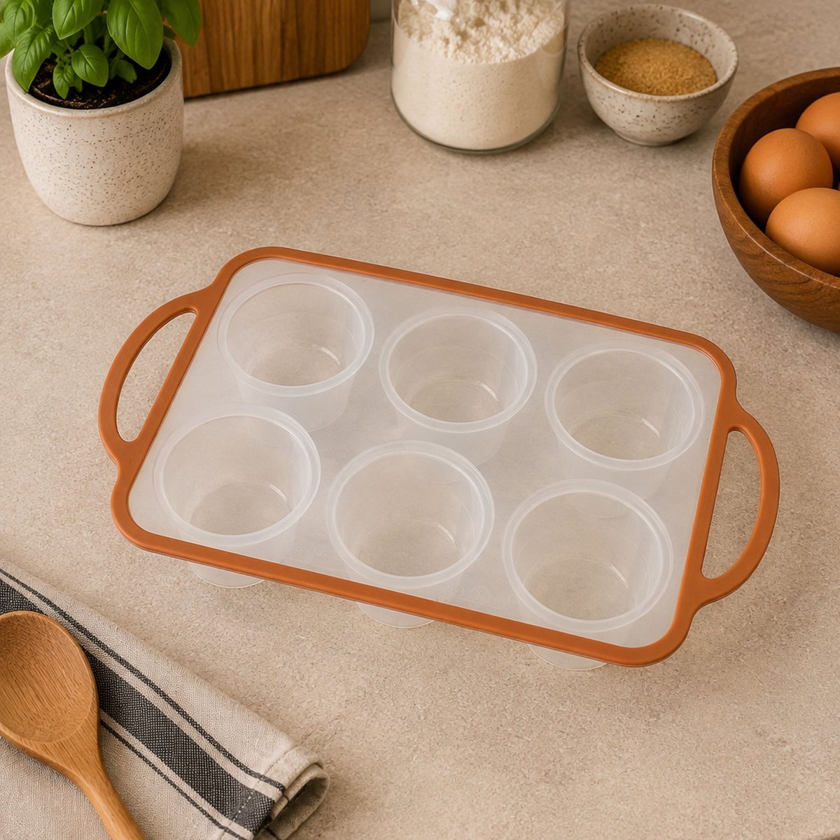 Moule à 6 pâtisseries rondes en silicone et acier carbone, MADY orange-transparent, MENASTYL