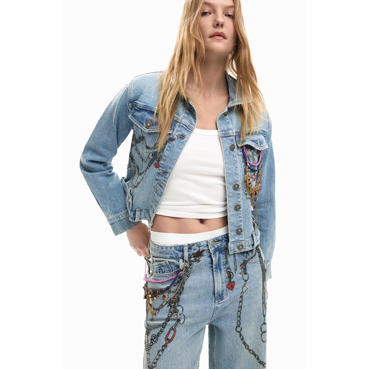 Veste en denim imprimée bleu clair, DESIGUAL