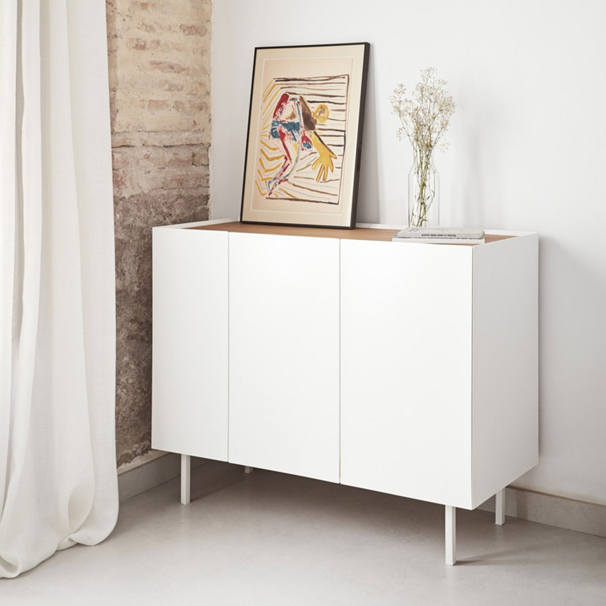 Buffet en bois 3 portes 3 tiroirs L110cm- ARISTA blanc, TEULAT