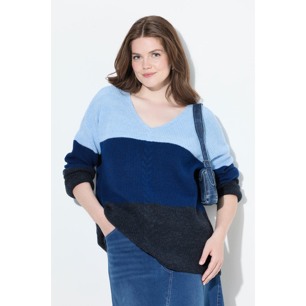 Pull esprit « colour block », motif torsadé marine, ULLA POPKEN