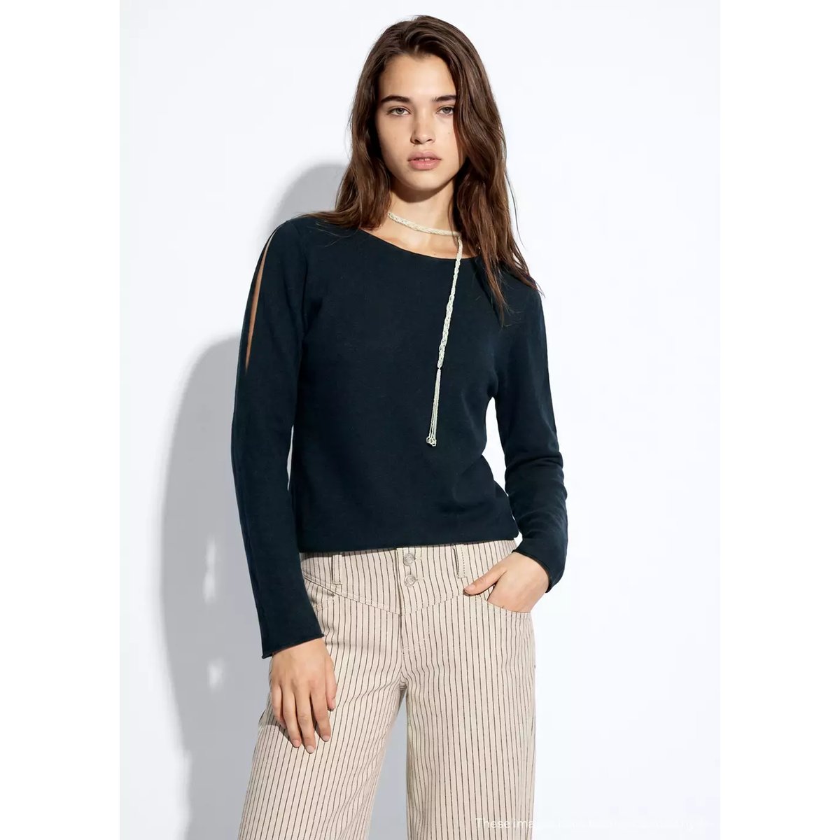 Pull-over maille ouvertures bleu marine, MANGO TEEN