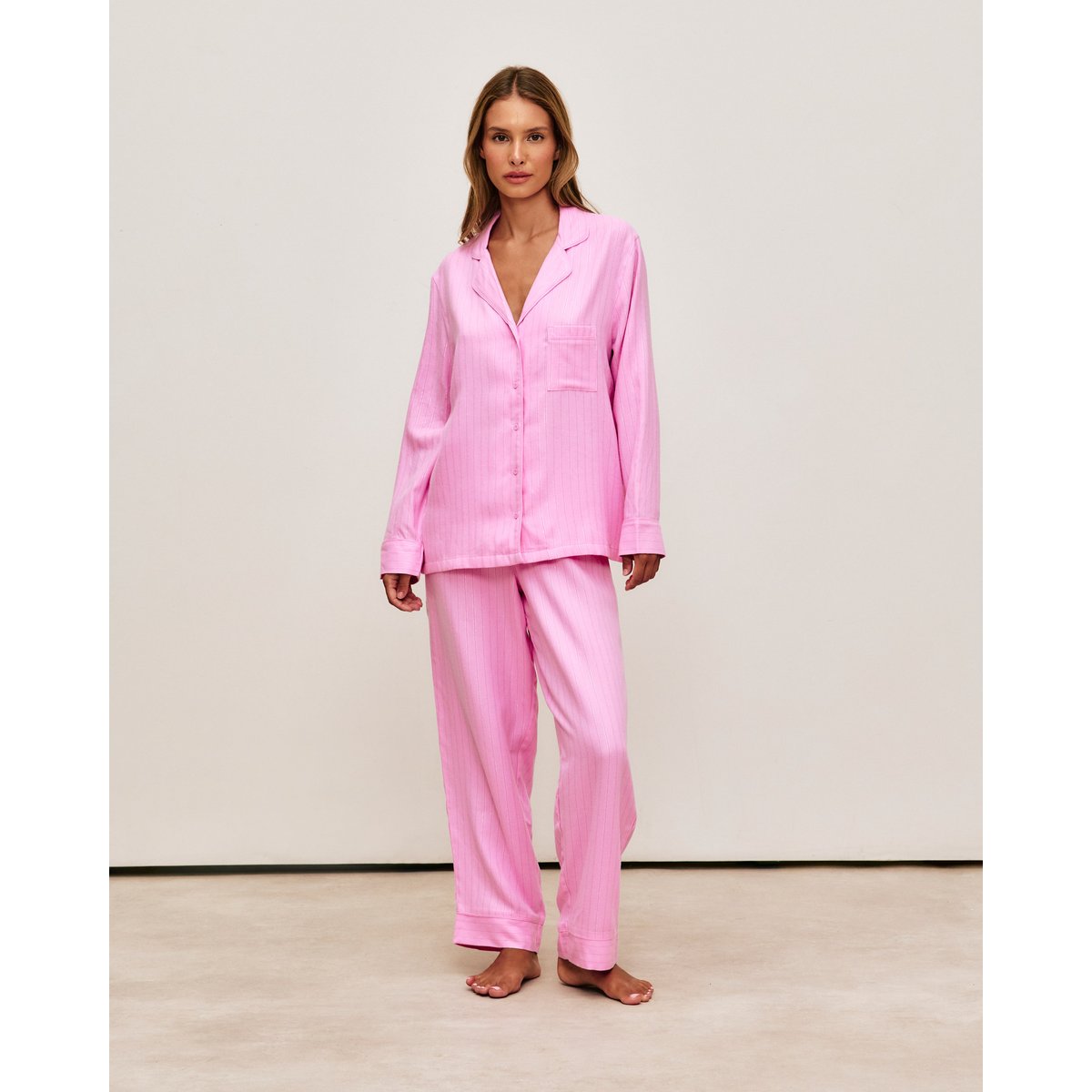 Pantalon en flanelle à rayures SOCIETY rose, UNDIZ