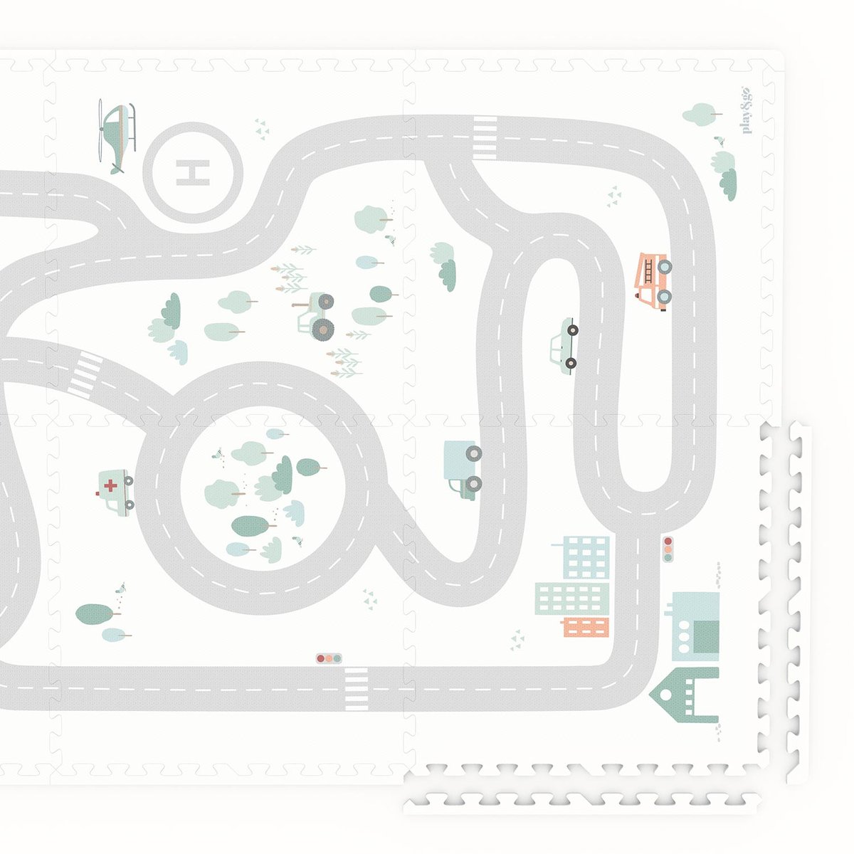 play&go - tapis puzzel, boîte de rangement & mini maison - roadmap multicolor, PLAY ET GO