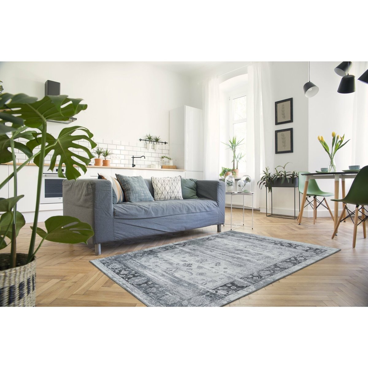 Tapis rectangulaire tissé, SAPHIRA gris, bleu, ARTE ESPINA