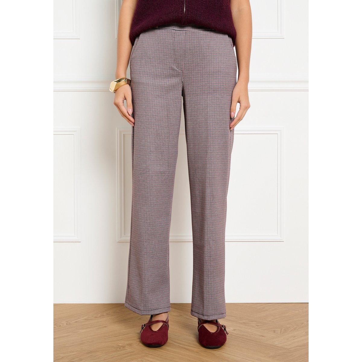 Pantalon droit pied-de-poule noir, LOLALIZA