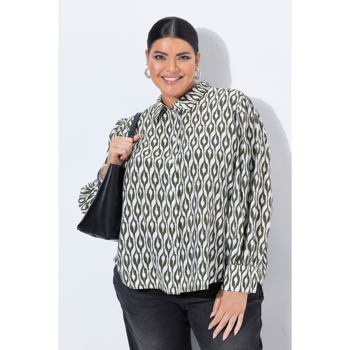 Chemisier imprimé, coupe oversize kaki foncé, ULLA POPKEN