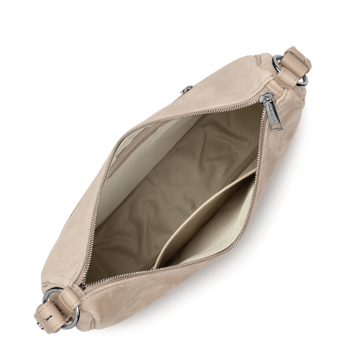 Sac besace zippé L en cuir, SUEDE beige foncé, LANCASTER