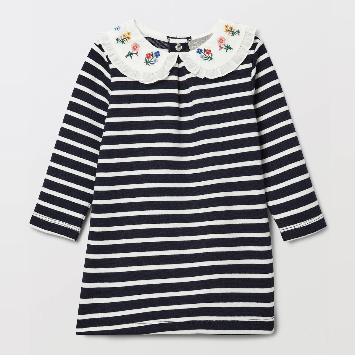 Robe rayée à col brodé ecru, BOUT'CHOU