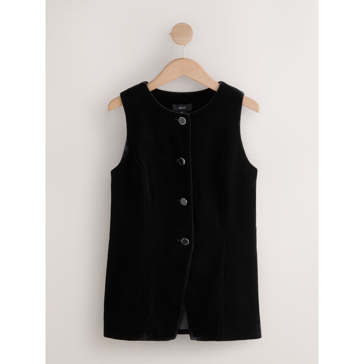 Gilet ras du cou boutonné en velours noir, NEXT
