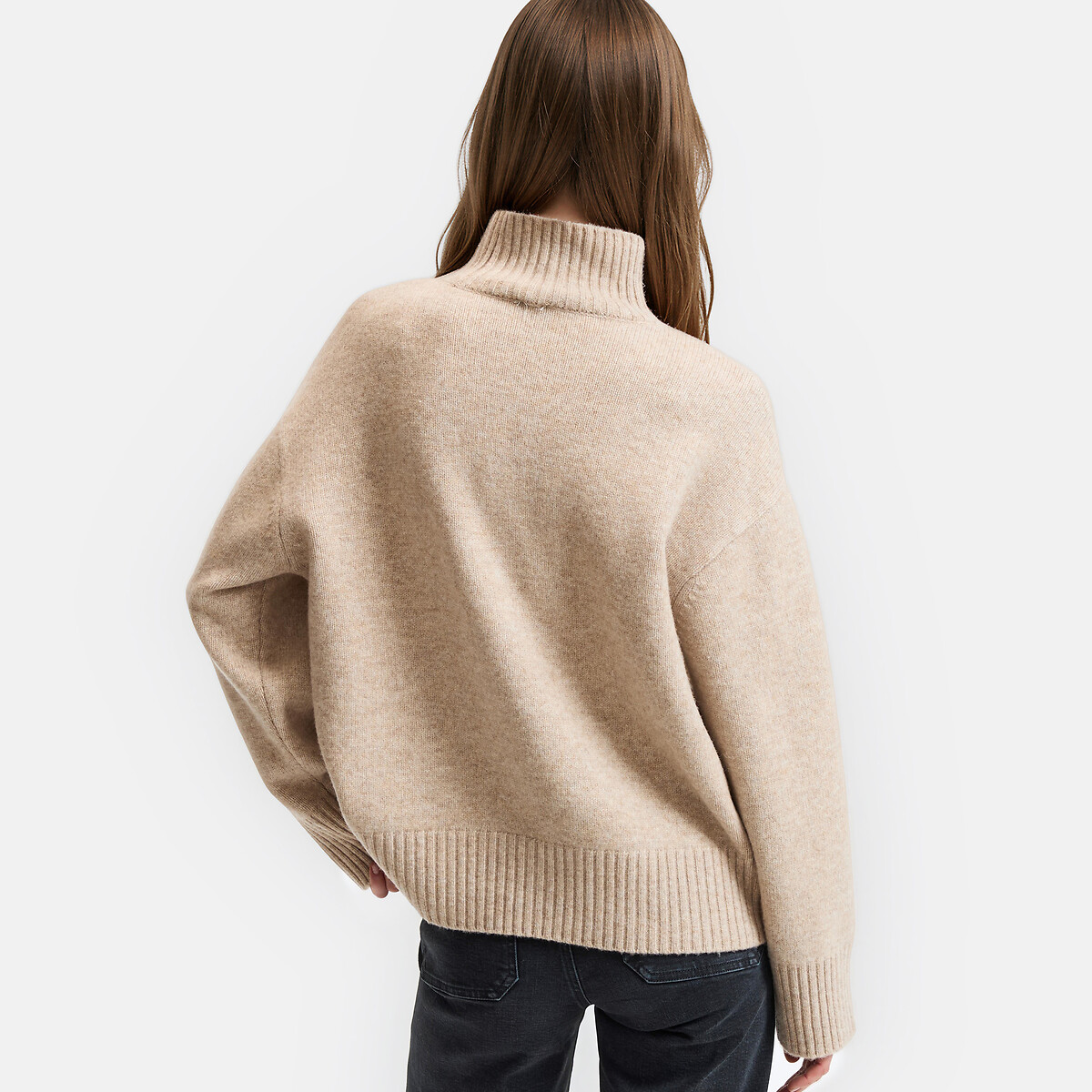 Wollen trui met hoge hals, grof gebreid mêleebeige, LA REDOUTE COLLECTIONS