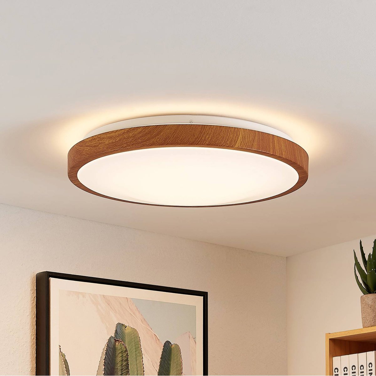 Plafonnier  moderneLED, Mynte bois clair, blanc, LINDBY