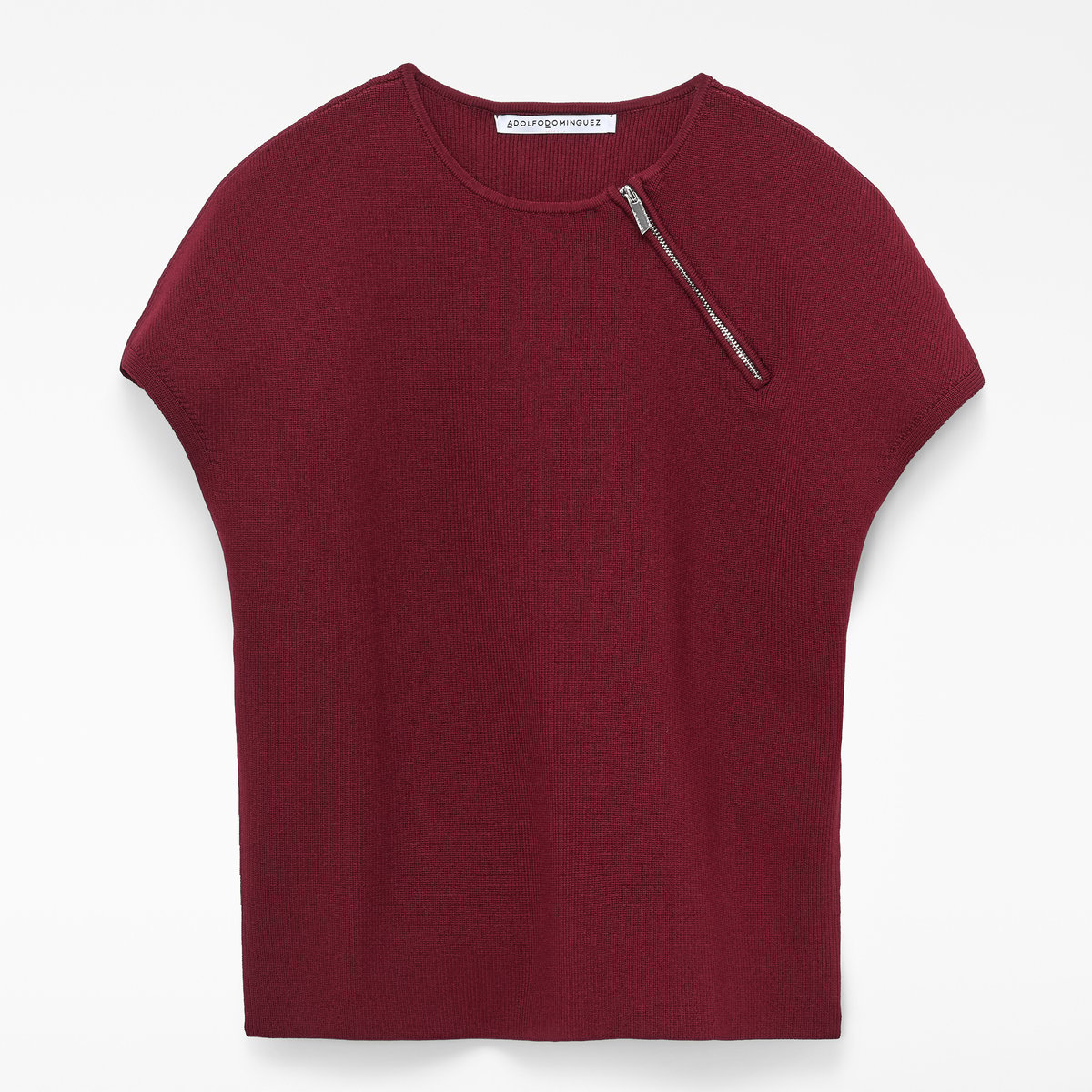 Pull à manches courtes avec tricot zippé grenat, ADOLFO DOMINGUEZ
