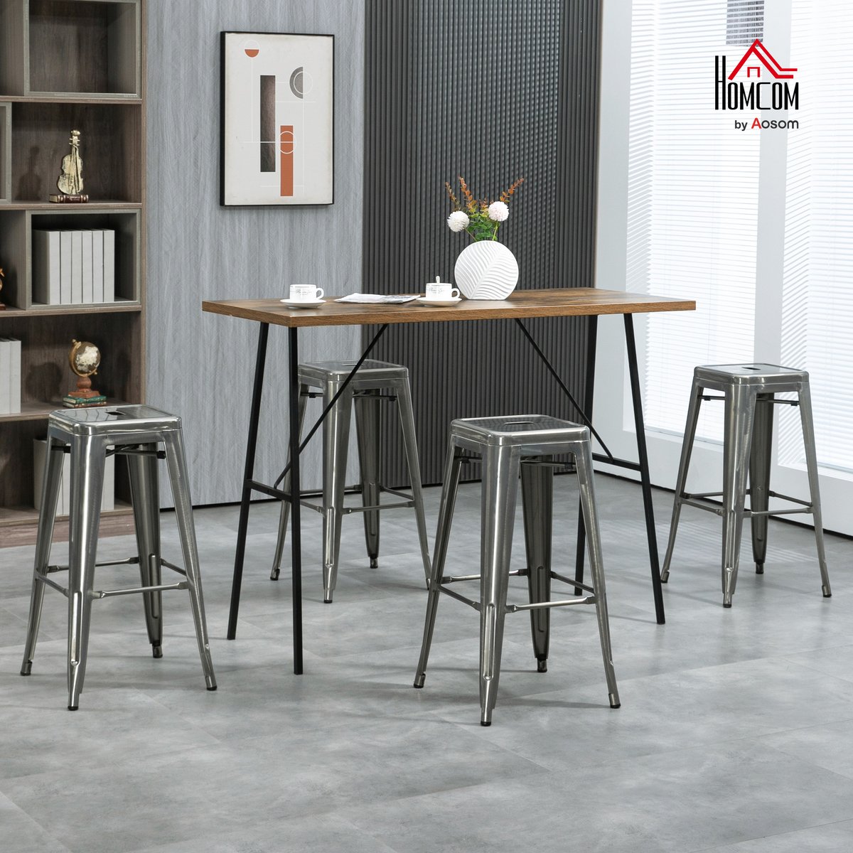 Tabouret de bar Acier Argent argent, HOMCOM