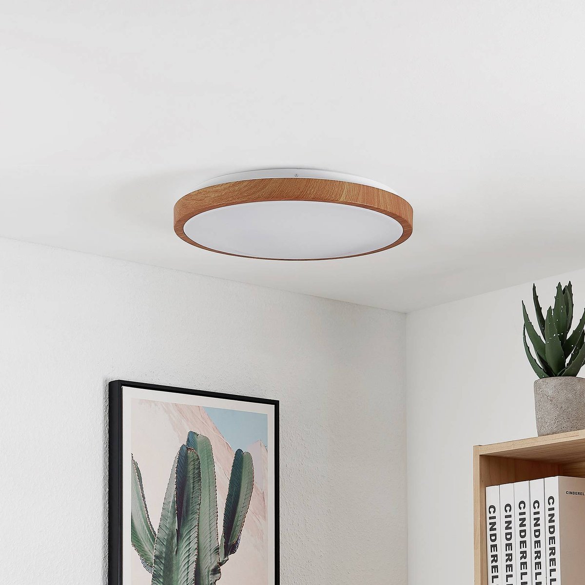 Plafonnier  moderneLED, Mynte bois clair, blanc, LINDBY