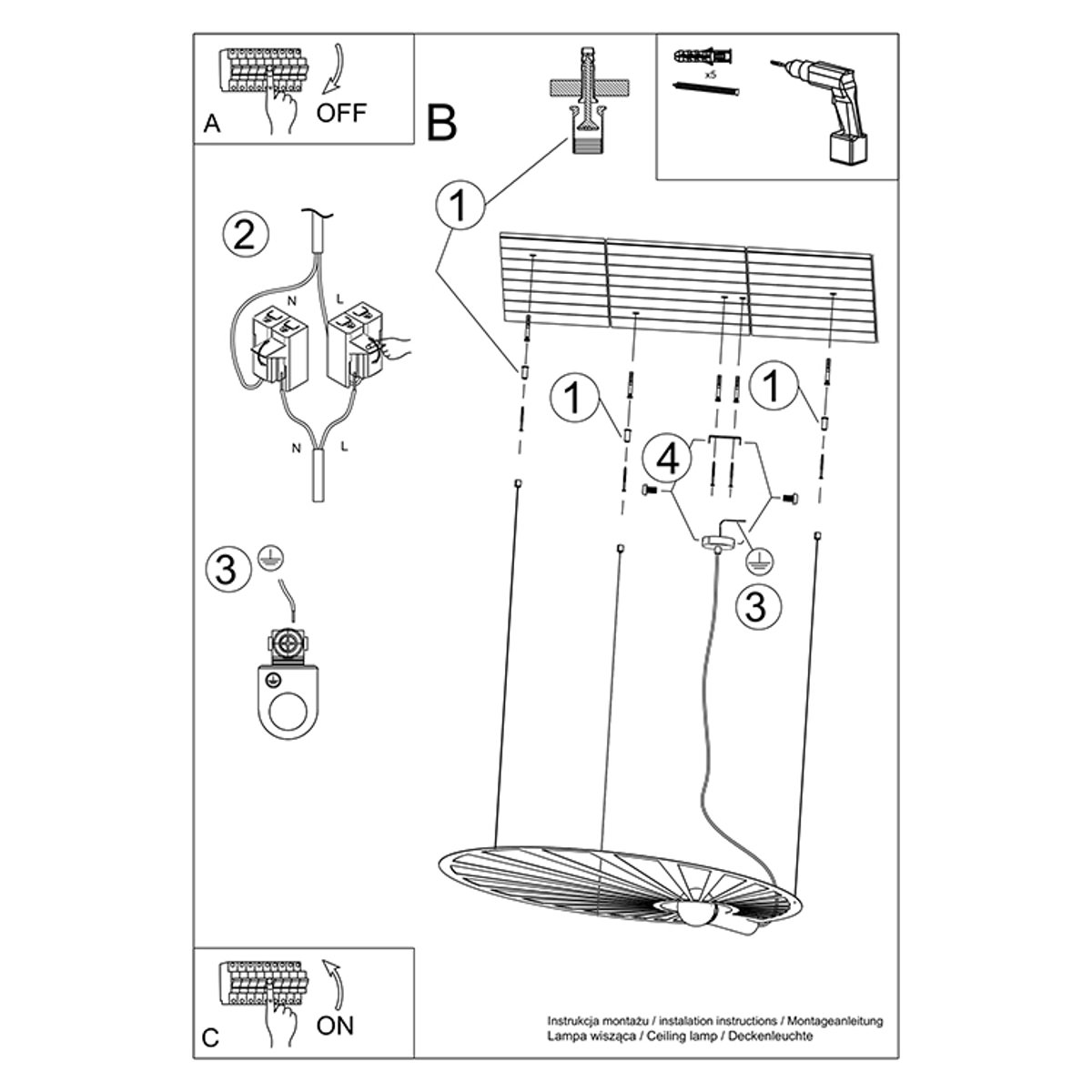 Suspension Acier Noir E27 1 Lehdet noir, EDEN
