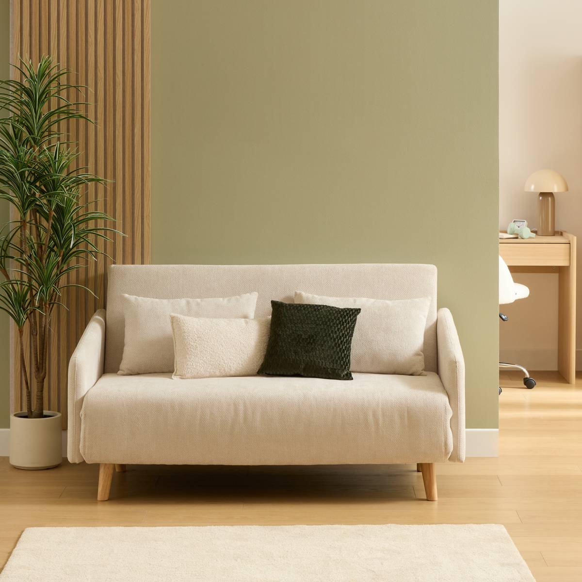 Canapé clic-clac 2 places en eucalyptus MILO beige, ATMOSPHERA
