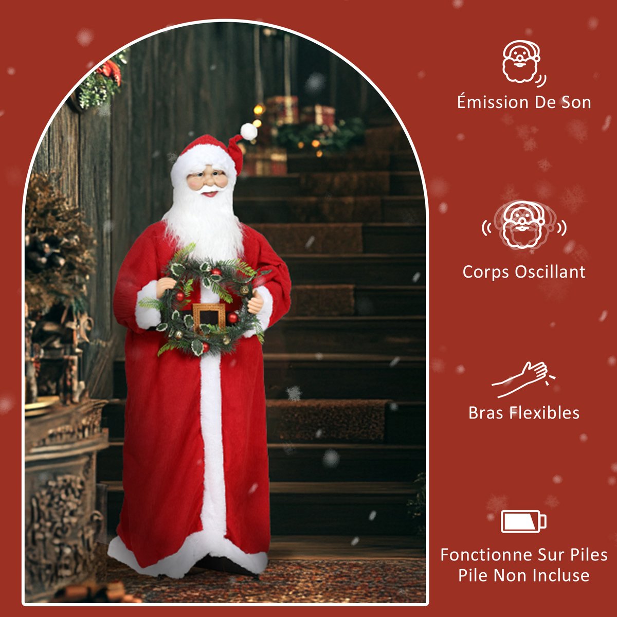 Décoration de Noël « Père Noël » Polyester rouge, HOMCOM