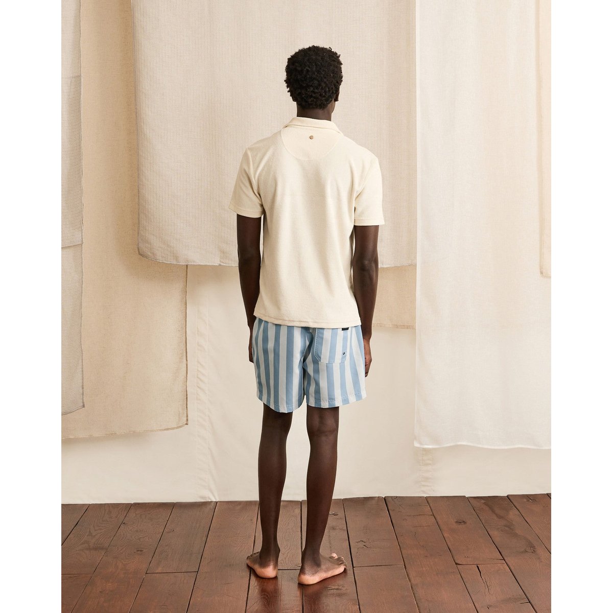 Maillot de bain rayé MIMIZAN ecru et bleu clair, FAGUO