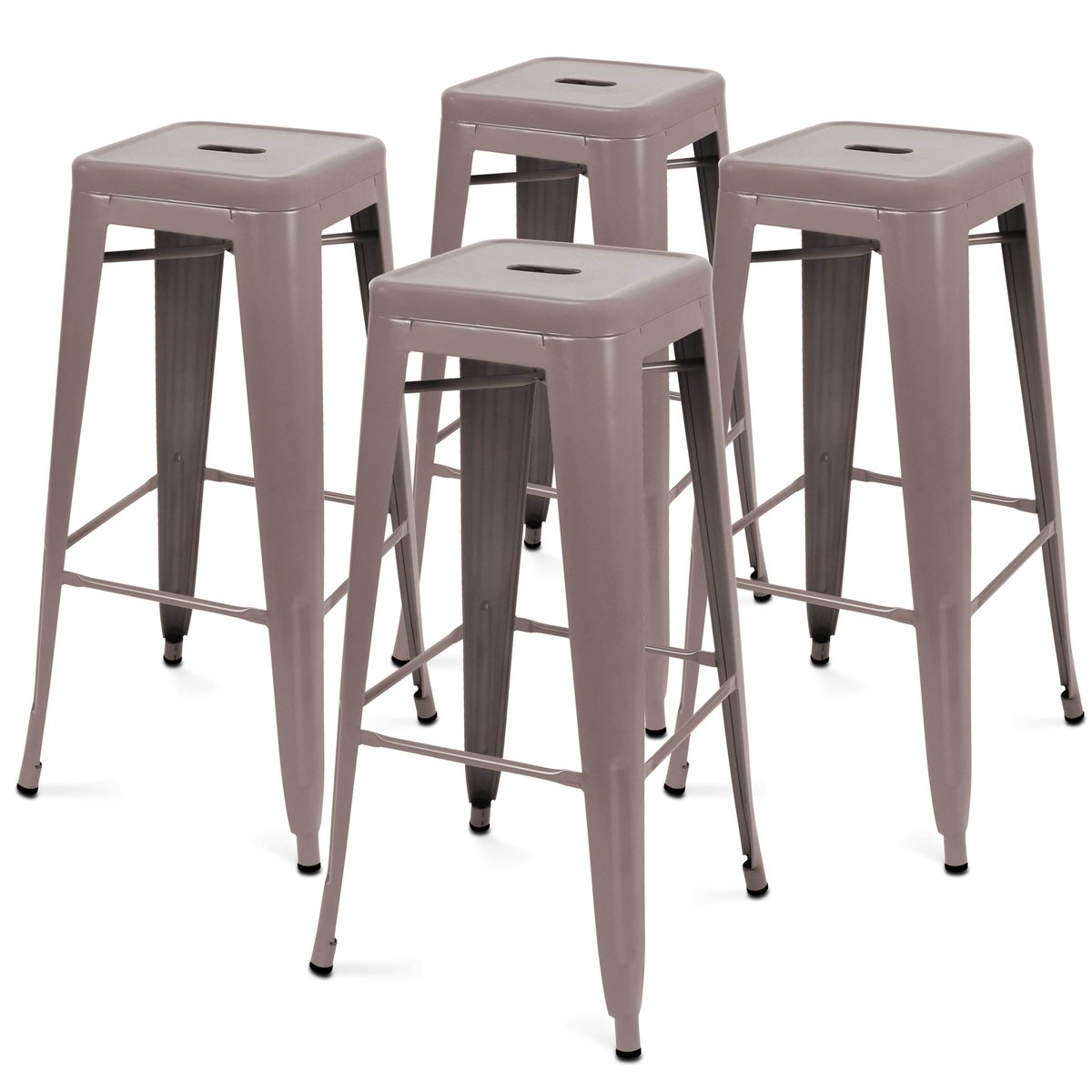 Lot de 4 tabourets de bar extérieur en métal mat, INDUS taupe, OVIALA