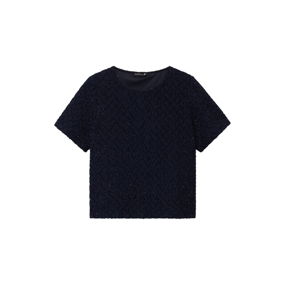 T-shirt col rond manches courtes doublé bleu foncé, BREAL