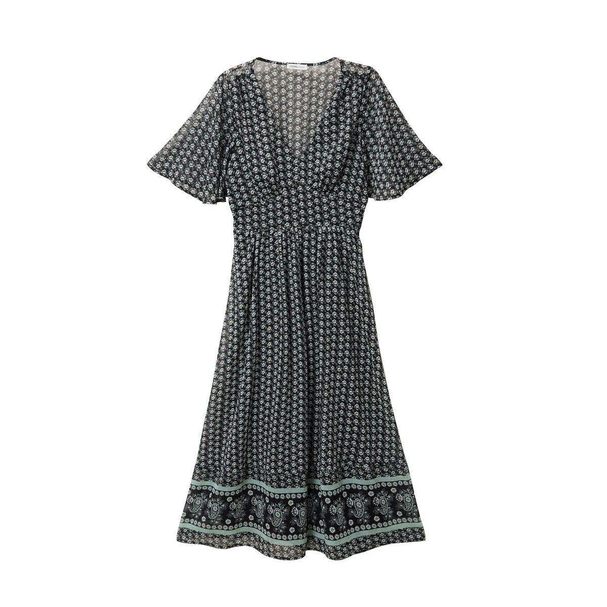 Robe longue évasée col v voile noir, CACHE CACHE