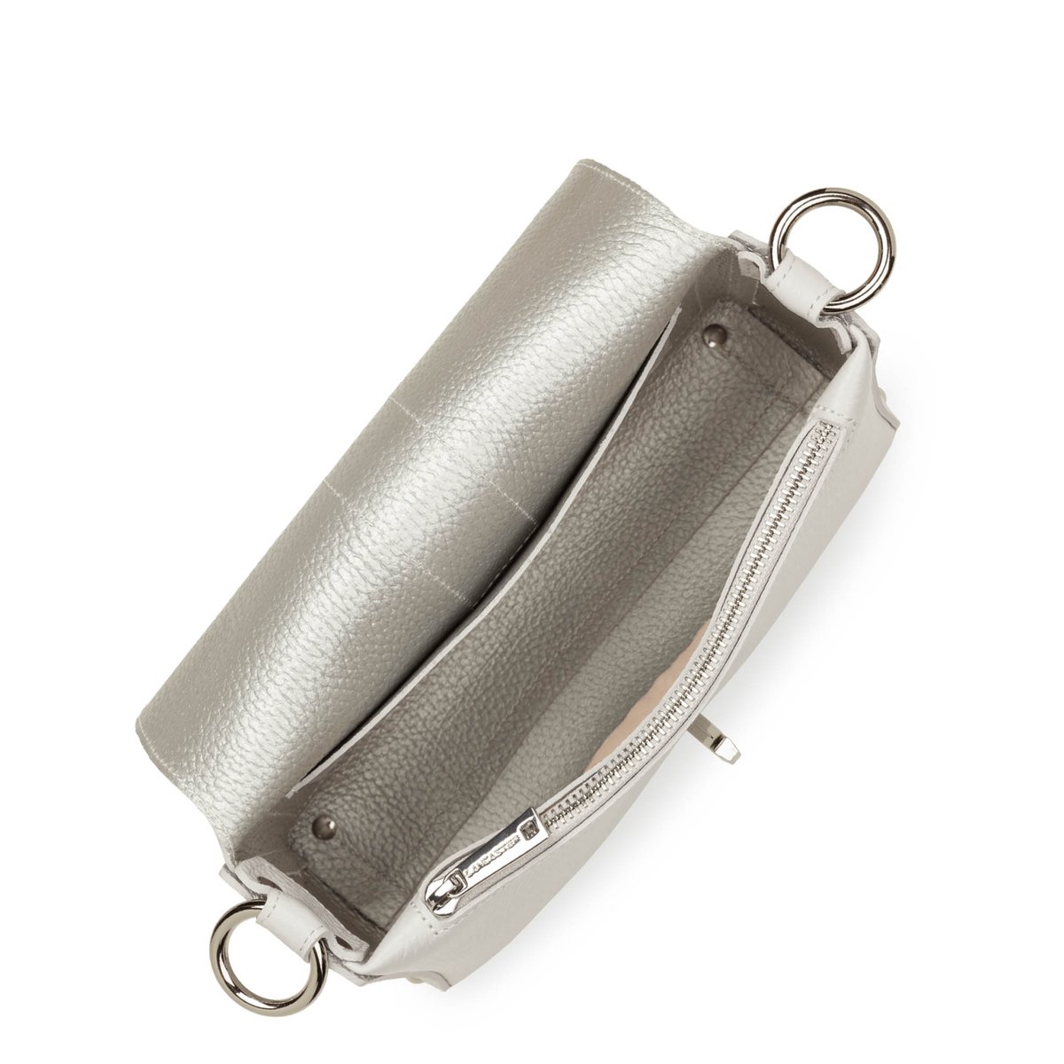 Sac à main à bandoulière en cuir Foulonné double gris clair - in - argent, LANCASTER