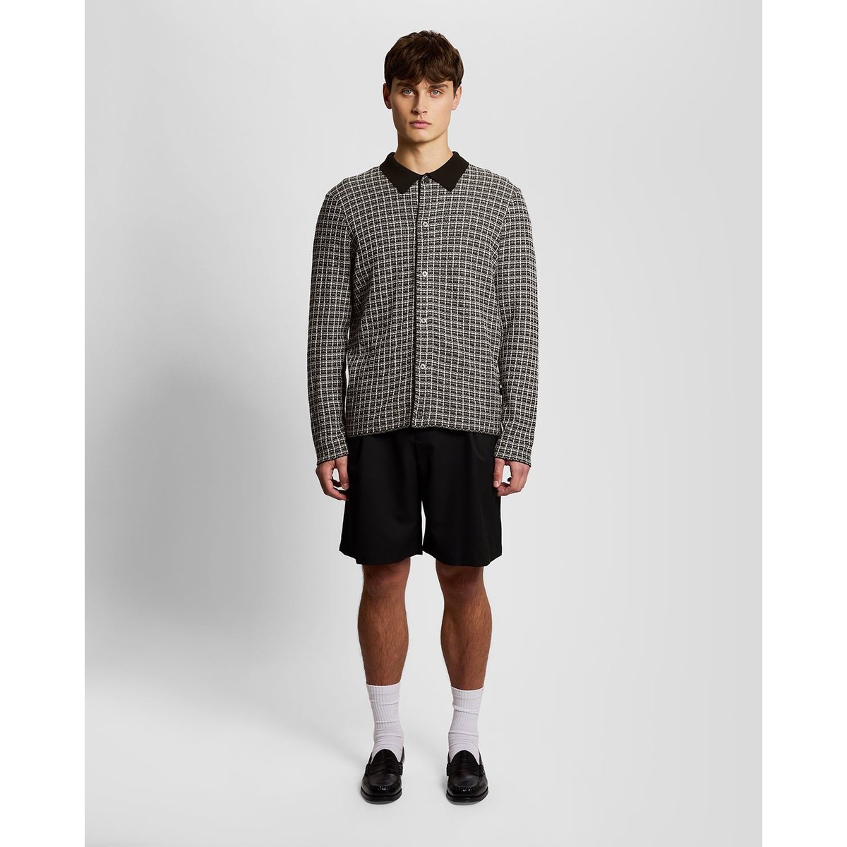 Cardigan maille panier en maille à col noir lacquer, LYLE & SCOTT